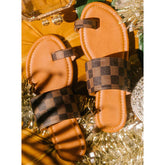 Plaid Toe Loop Slip-On Open Rounded Toe Slippers Oshnow